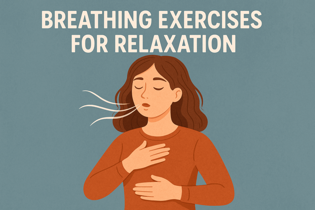 Illustration of a person practicing diaphragmatic breathing for the “Breathing Exercises for Relaxation” category.