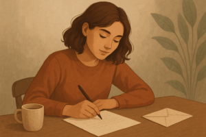 Person writing a supportive letter to themselves for the “Letter to a Friend” self-compassion exercise.