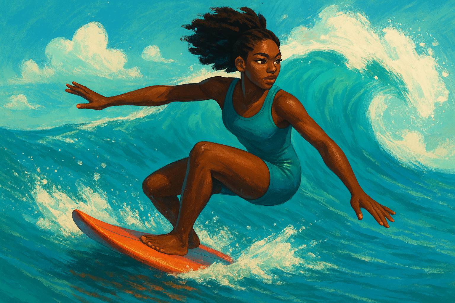 A surfer balances on a rising wave—a visual cue to notice, breathe, and let urges crest and fall.

