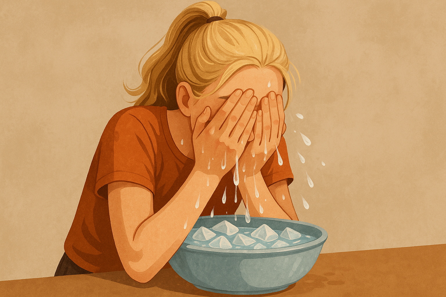 Face cooling over ice water can activate the dive reflex, slow heart rate, and ease intense anxiety within seconds.

