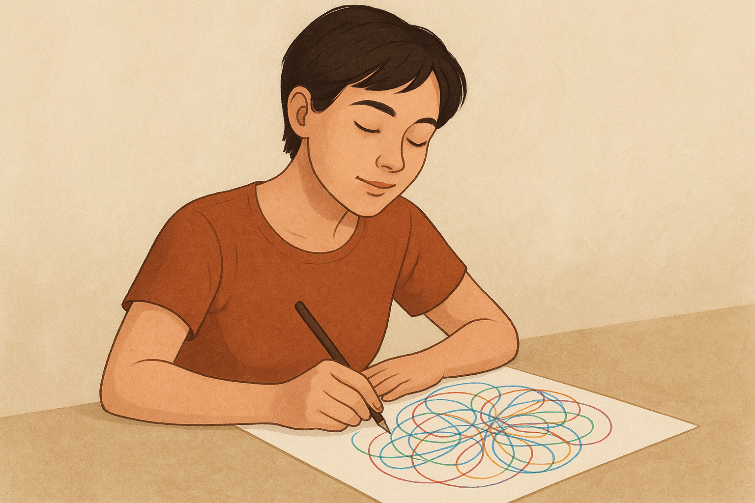 Fractal doodle drawing: simple loops to ease stress, steady emotions, and support mindful focus.

